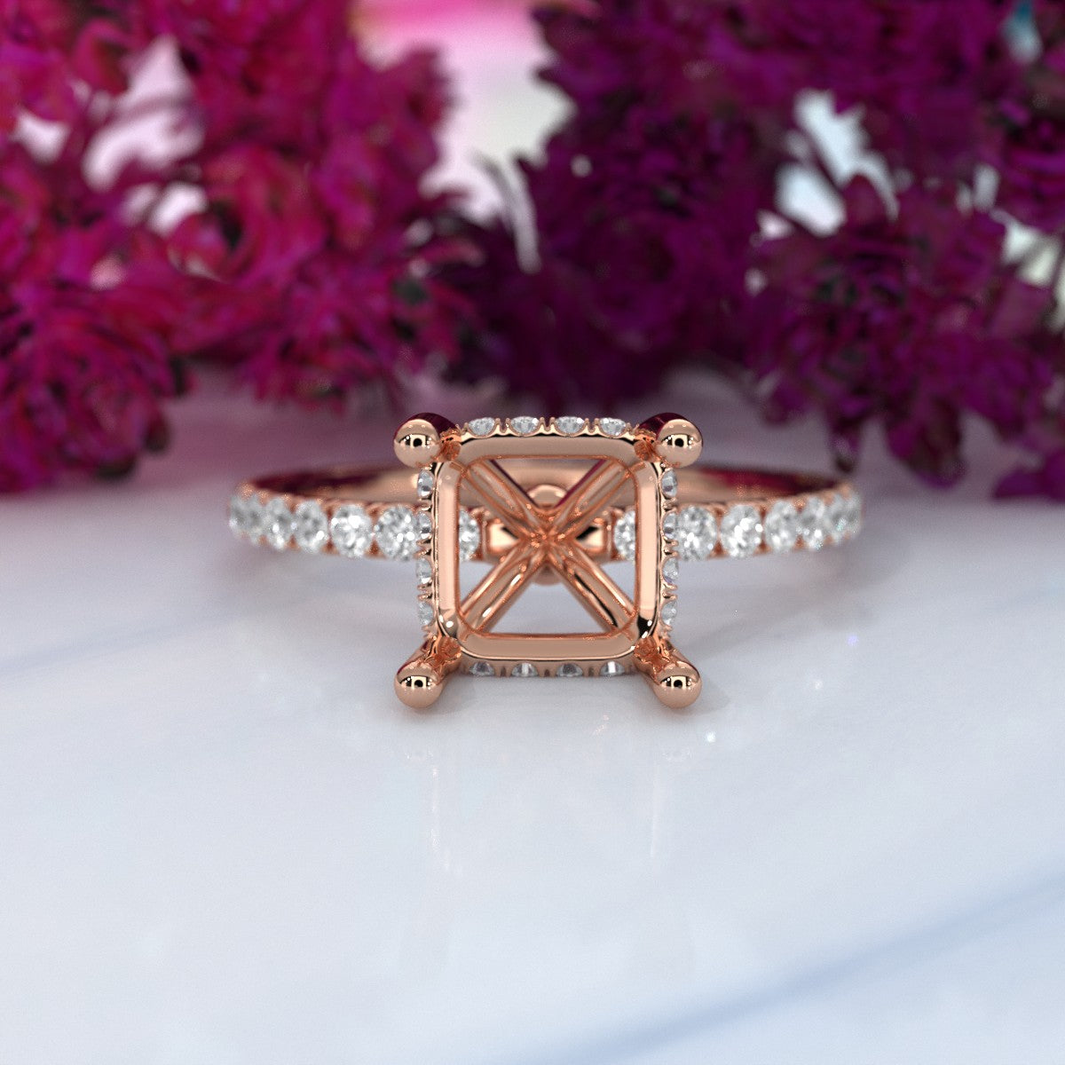 Hidden Halo French U Cut Pave Set Semi Mount Lab Grown Diamond Engagement Ring 0.60Ct.