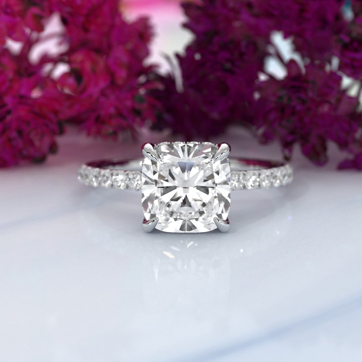 Hidden Halo French U Cut Pave Set Lab Grown Diamond Engagement Ring IGI Certified 2.60 Ctw.