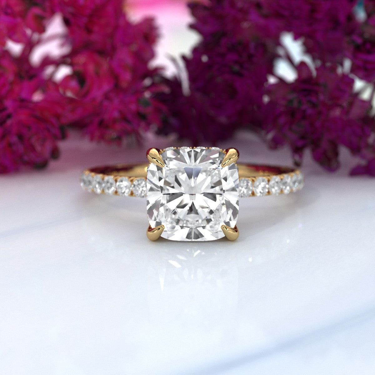 Hidden Halo French U Cut Pave Set Lab Grown Diamond Engagement Ring IGI Certified 2.60 Ctw.