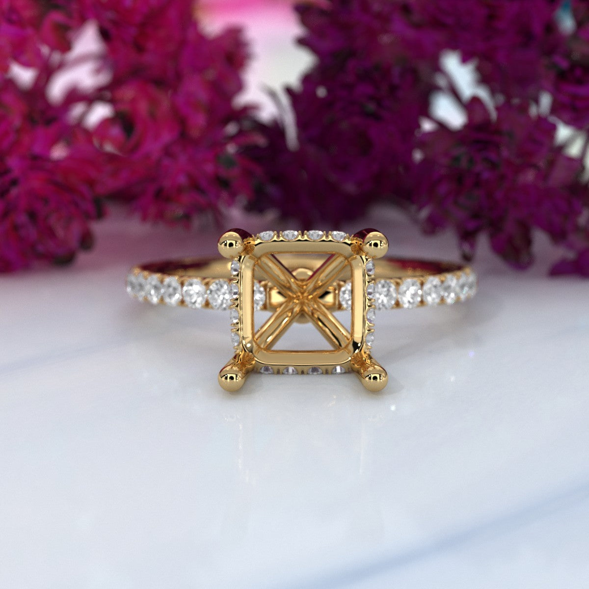 Hidden Halo French U Cut Pave Set Semi Mount Lab Grown Diamond Engagement Ring 0.60Ct.