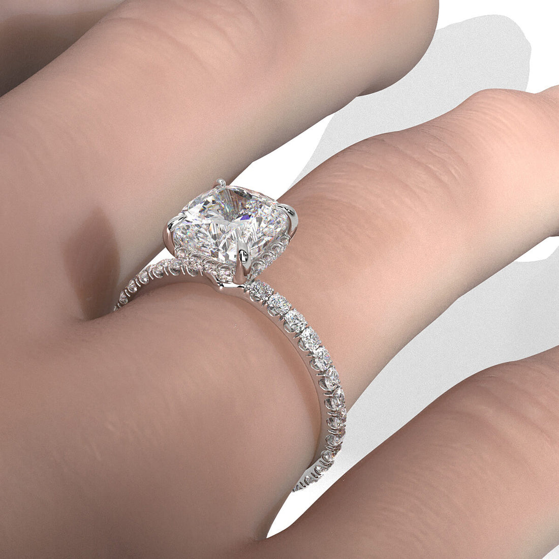 Hidden Halo French U Cut Pave Set Lab Grown Diamond Engagement Ring IGI Certified 2.60 Ctw.