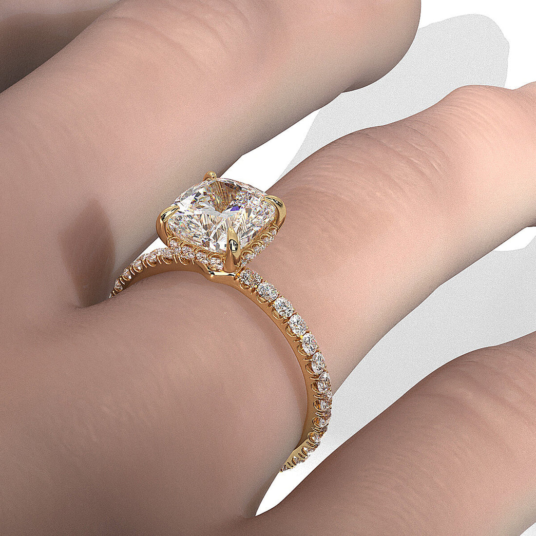 Hidden Halo French U Cut Pave Set Lab Grown Diamond Engagement Ring IGI Certified 2.60 Ctw.