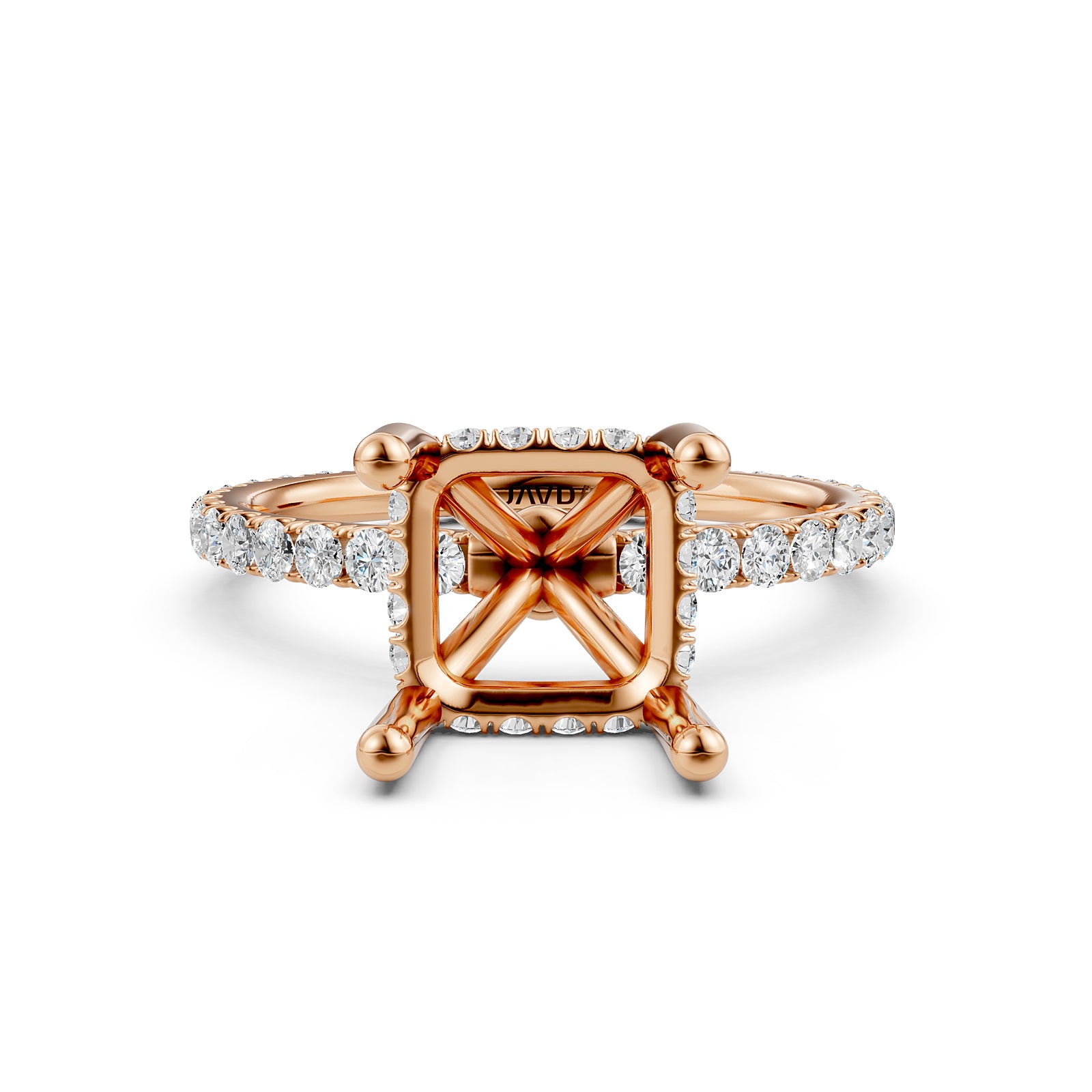 Hidden Halo French U Cut Pave Set Semi Mount Lab Grown Diamond Engagement Ring 0.60Ct.