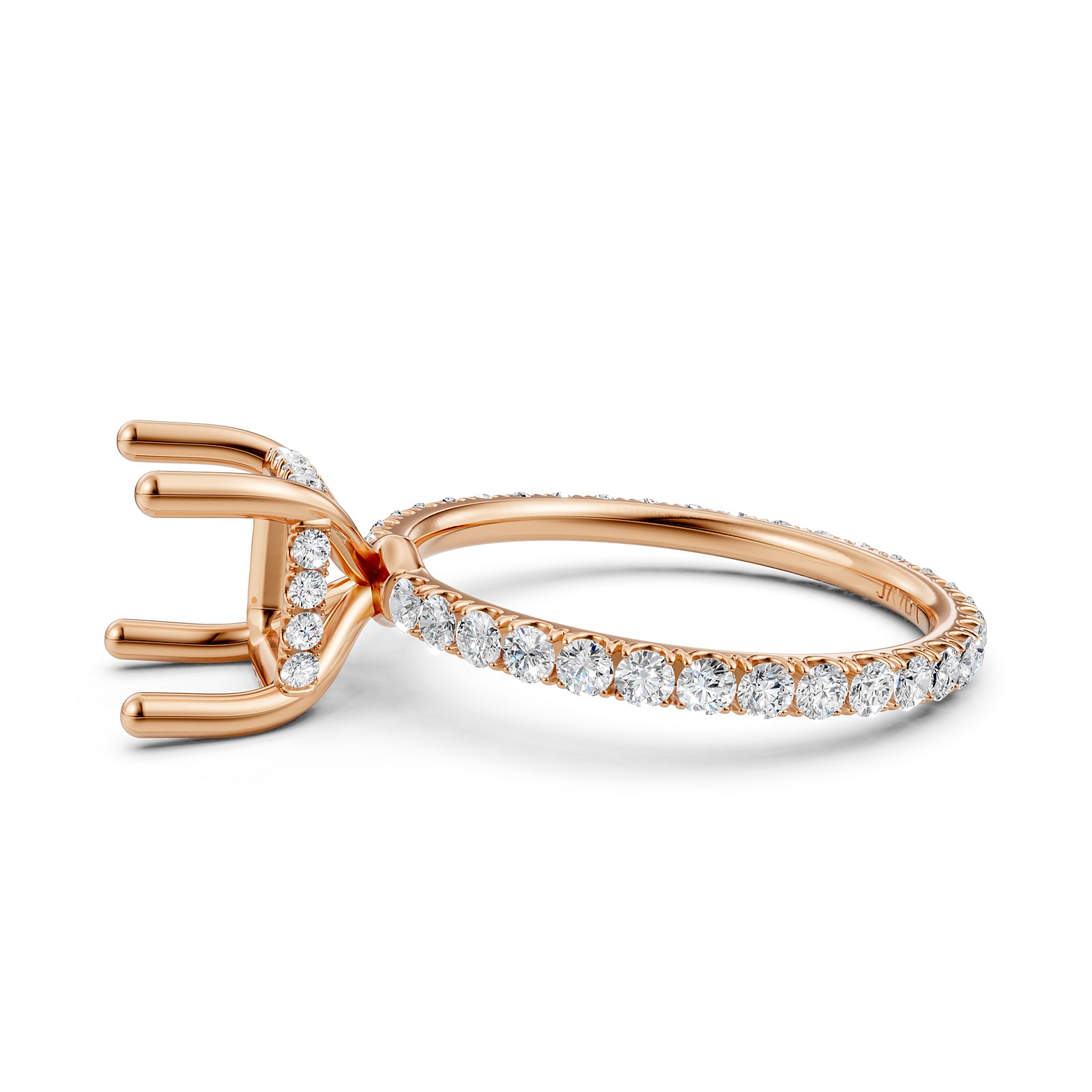 Hidden Halo French U Cut Pave Set Semi Mount Lab Grown Diamond Engagement Ring 0.60Ct.