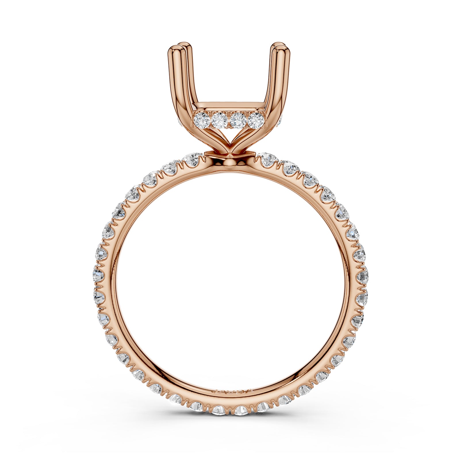 Hidden Halo French U Cut Pave Set Semi Mount Lab Grown Diamond Engagement Ring 0.60Ct.