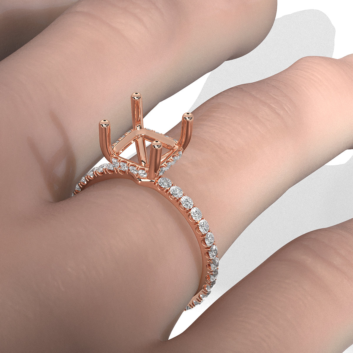 Hidden Halo French U Cut Pave Set Semi Mount Lab Grown Diamond Engagement Ring 0.60Ct.