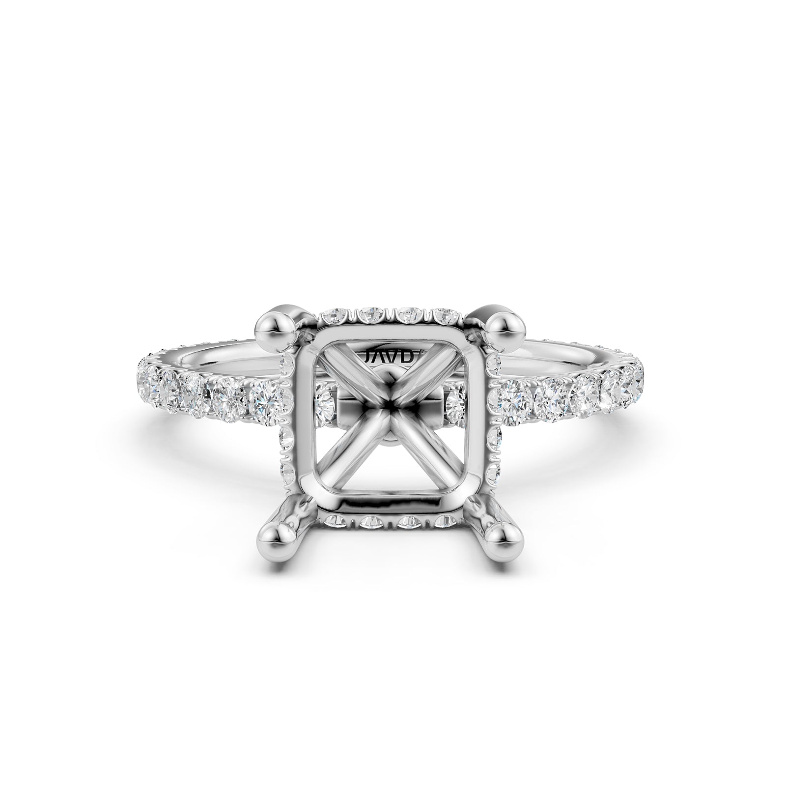 Hidden Halo French U Cut Pave Set Semi Mount Lab Grown Diamond Engagement Ring 0.60Ct.