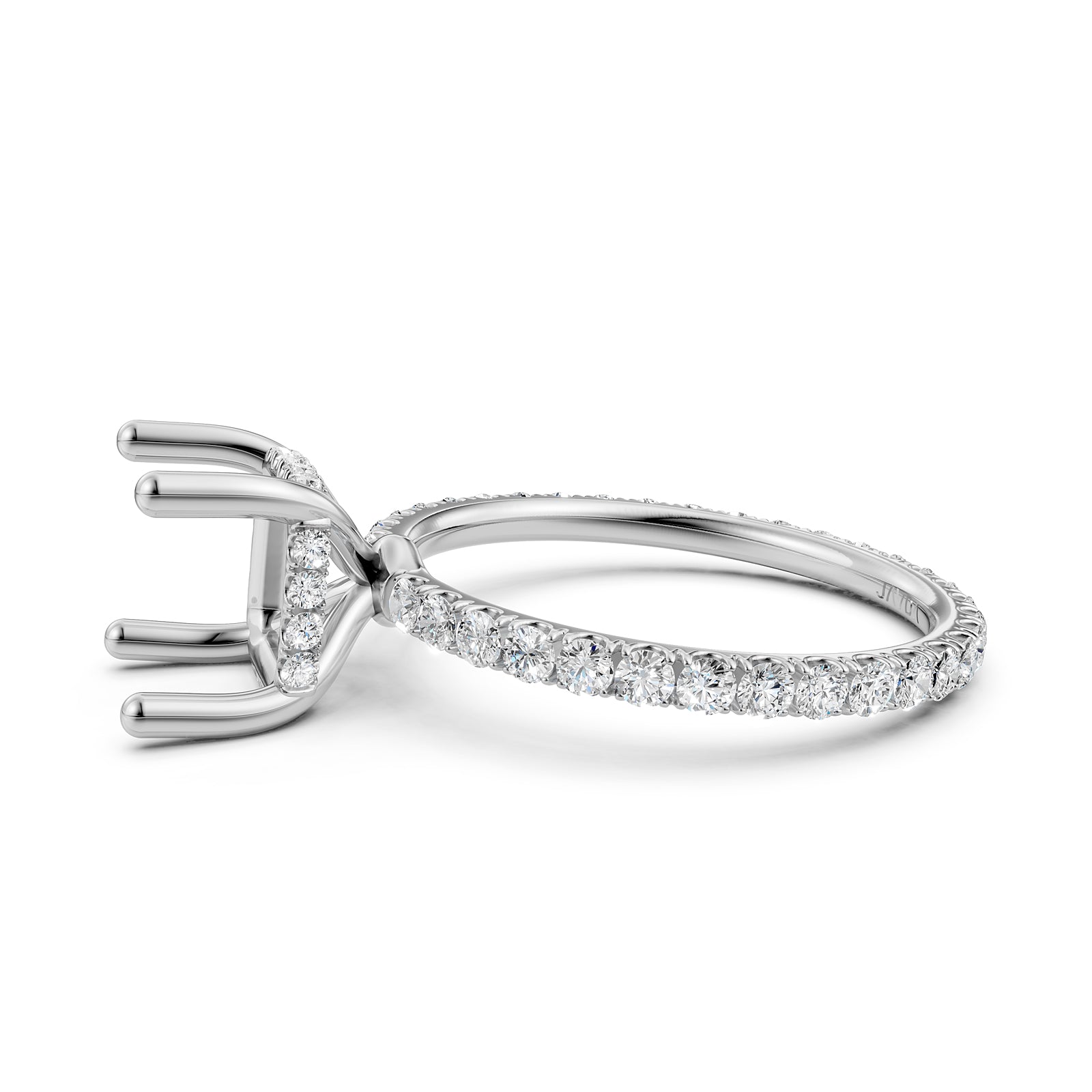 Hidden Halo French U Cut Pave Set Semi Mount Lab Grown Diamond Engagement Ring 0.60Ct.