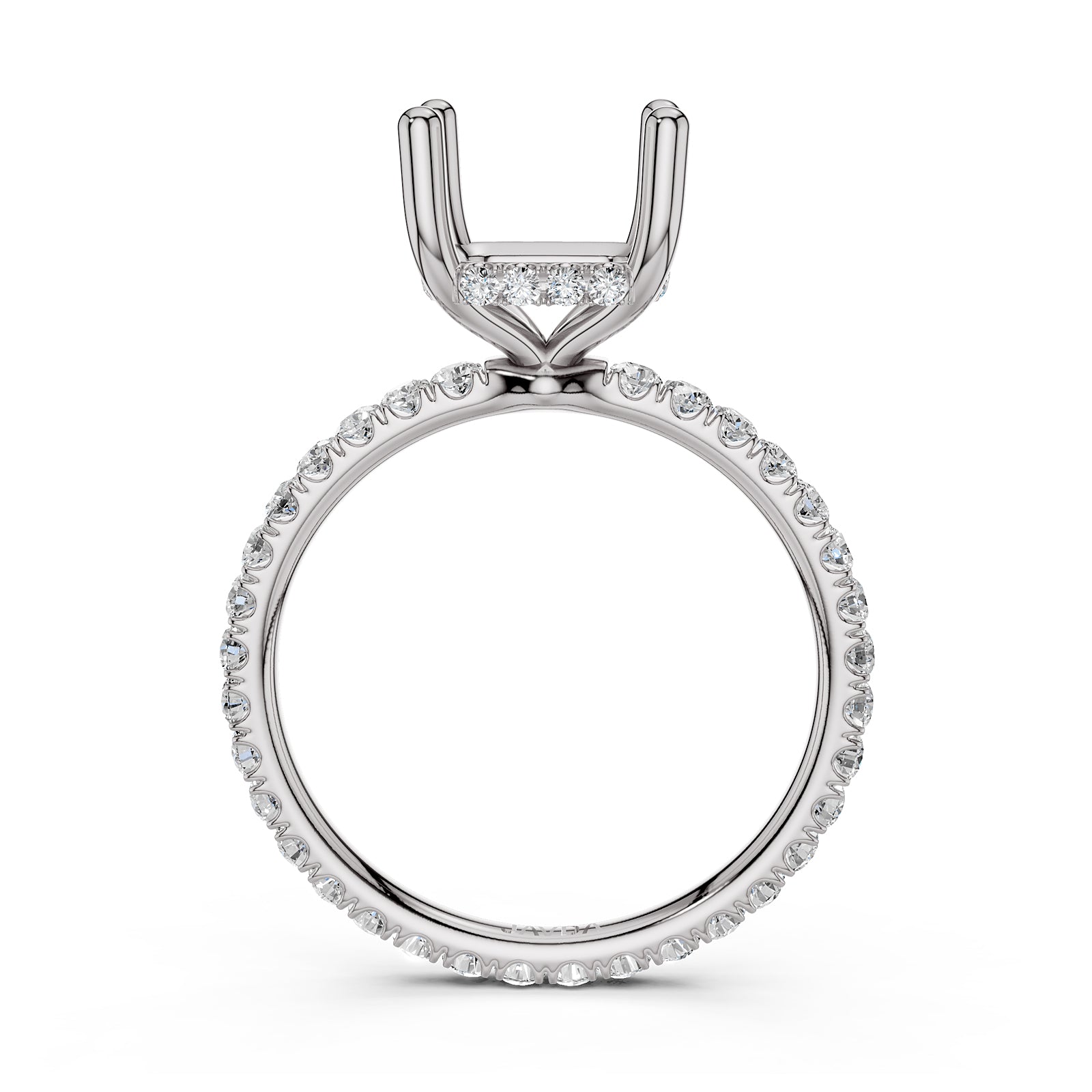 Hidden Halo French U Cut Pave Set Semi Mount Lab Grown Diamond Engagement Ring 0.60Ct.