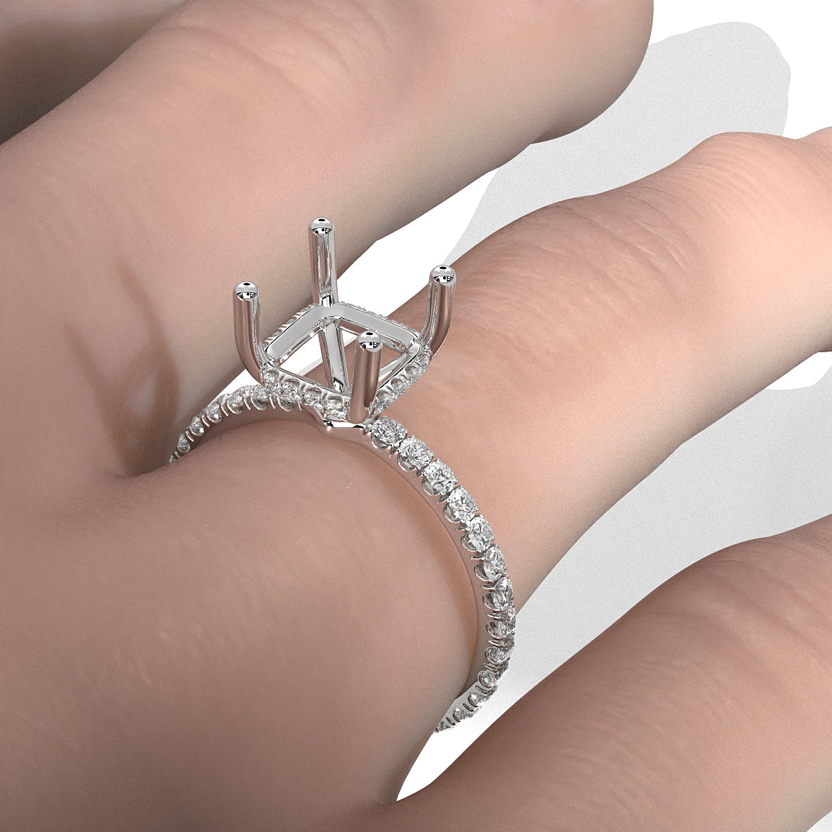 Hidden Halo French U Cut Pave Set Semi Mount Lab Grown Diamond Engagement Ring 0.60Ct.