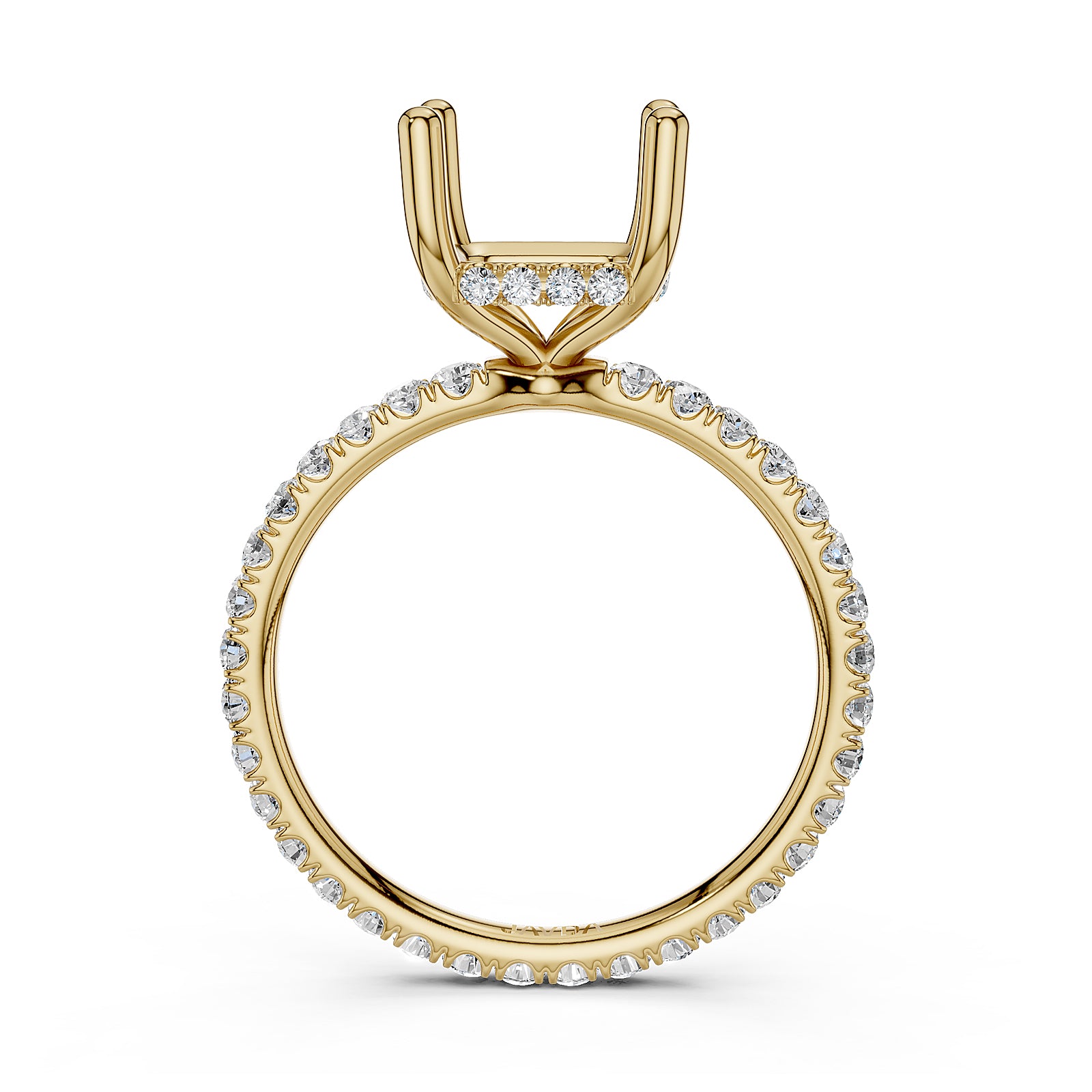 Hidden Halo French U Cut Pave Set Semi Mount Lab Grown Diamond Engagement Ring 0.60Ct.