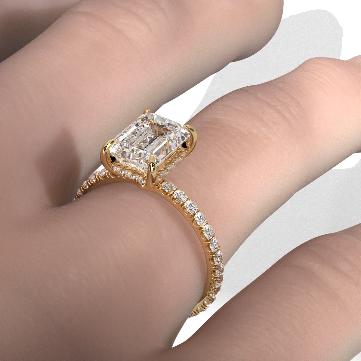 Hidden Halo French U Cut Pave Set Lab Grown Diamond Engagement Ring IGI Certified 2.60 Ctw.