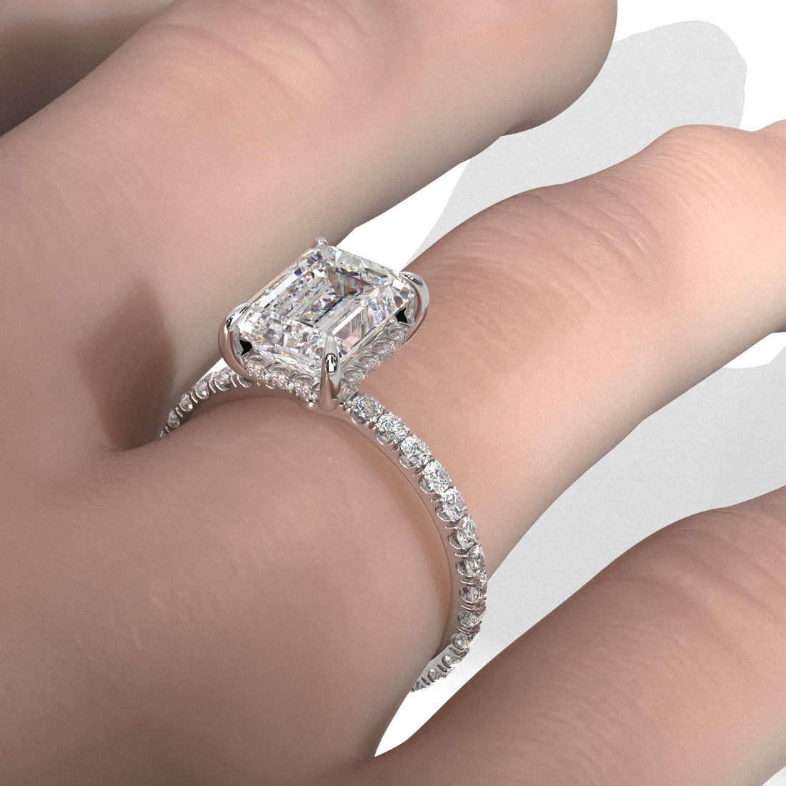 Hidden Halo French U Cut Pave Set Lab Grown Diamond Engagement Ring IGI Certified 2.60 Ctw.