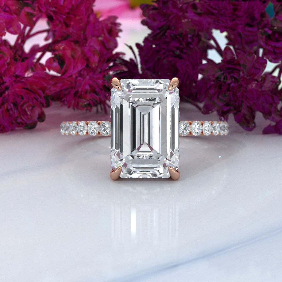 Hidden Halo French U Cut Pave Set Lab Grown Diamond Engagement Ring IGI Certified 2.60 Ctw.