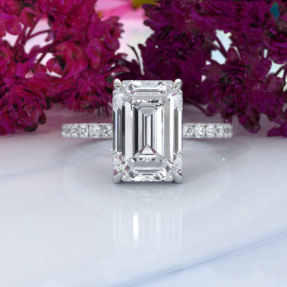 Hidden Halo French U Cut Pave Set Lab Grown Diamond Engagement Ring IGI Certified 2.60 Ctw.