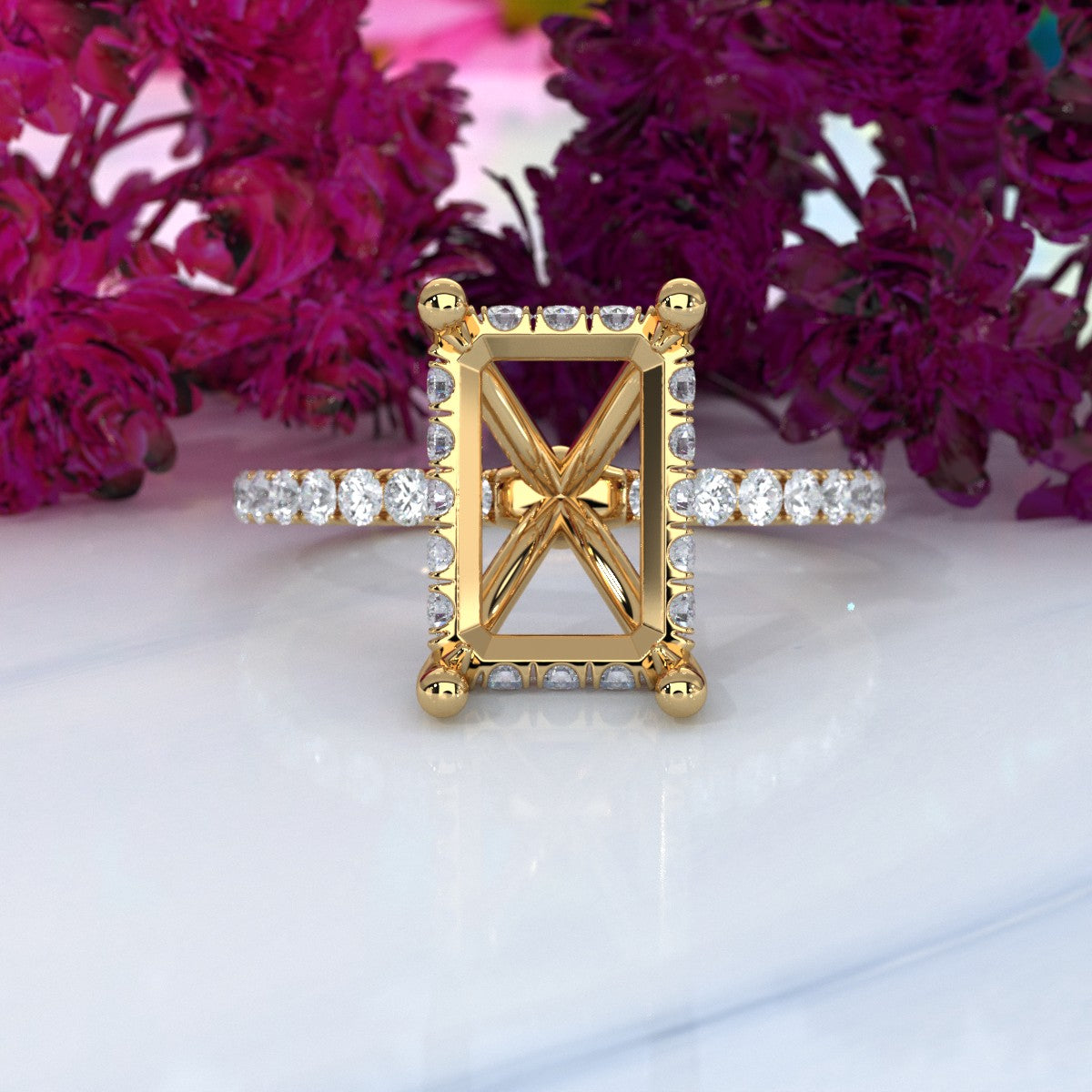 Hidden Halo French U Cut Pave Set Semi Mount Lab Grown Diamond Engagement Ring 0.60Ct.