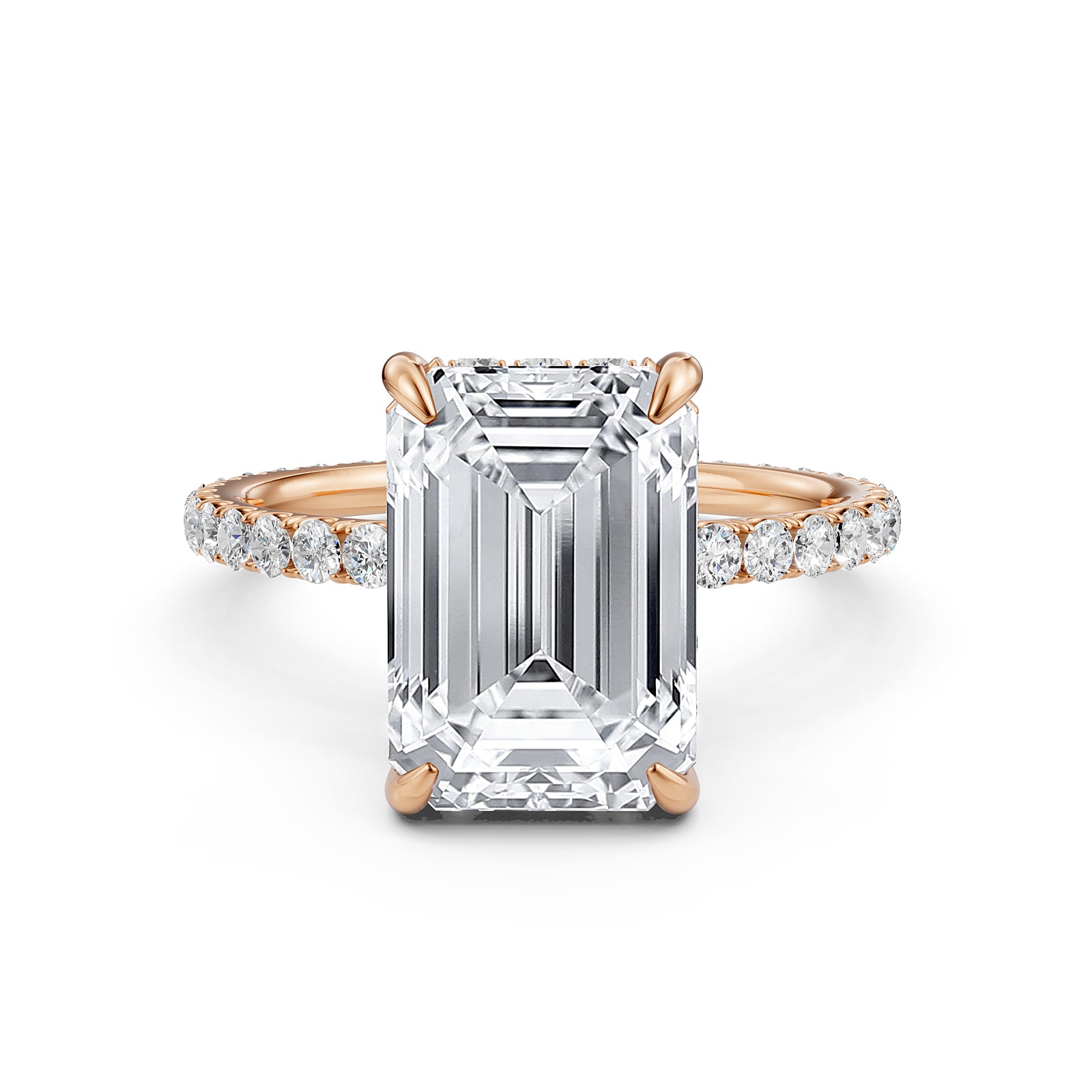 Hidden Halo French U Cut Pave Set Emerald Lab Grown Diamond Engagement Ring