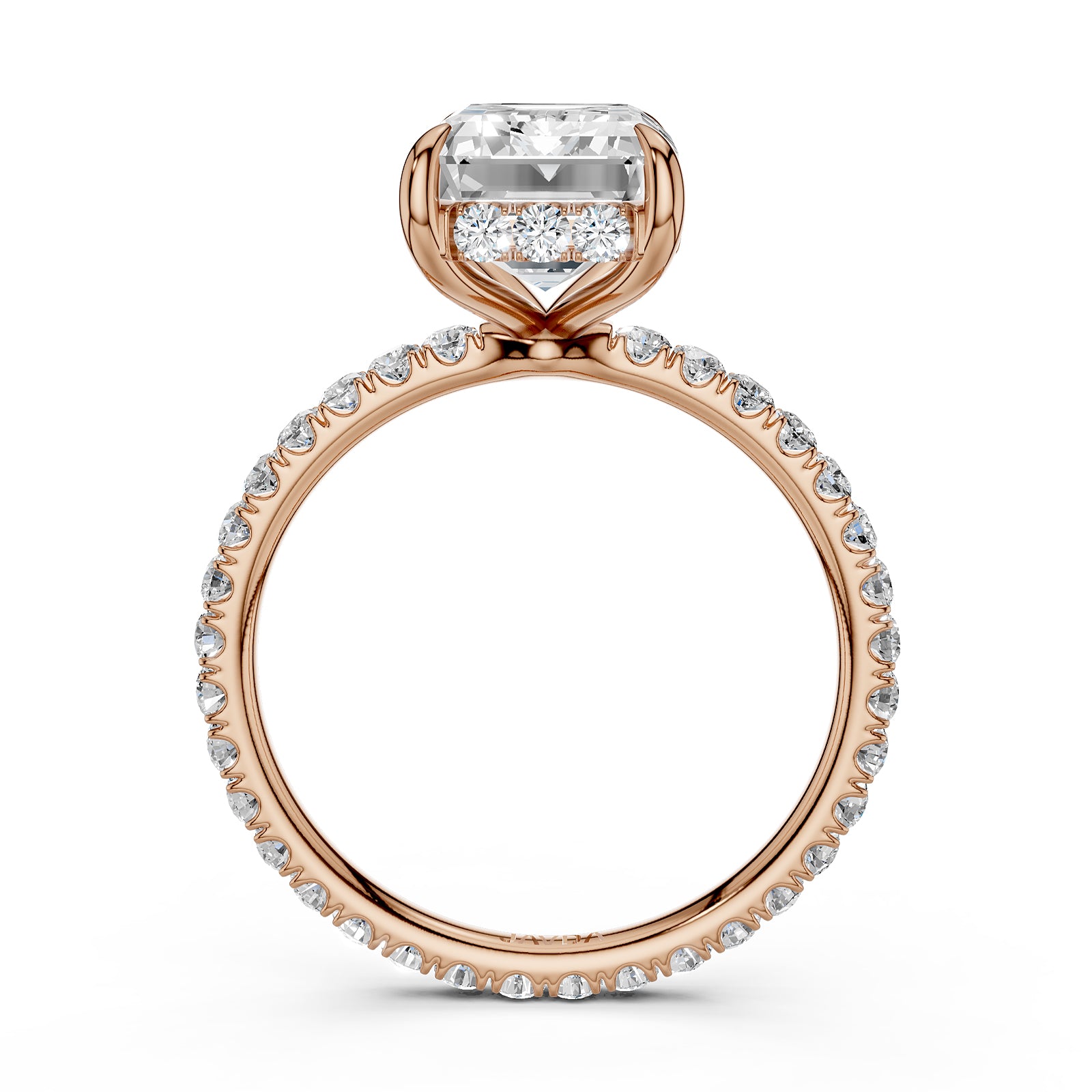 Hidden Halo French U Cut Pave Set Emerald Lab Grown Diamond Engagement Ring