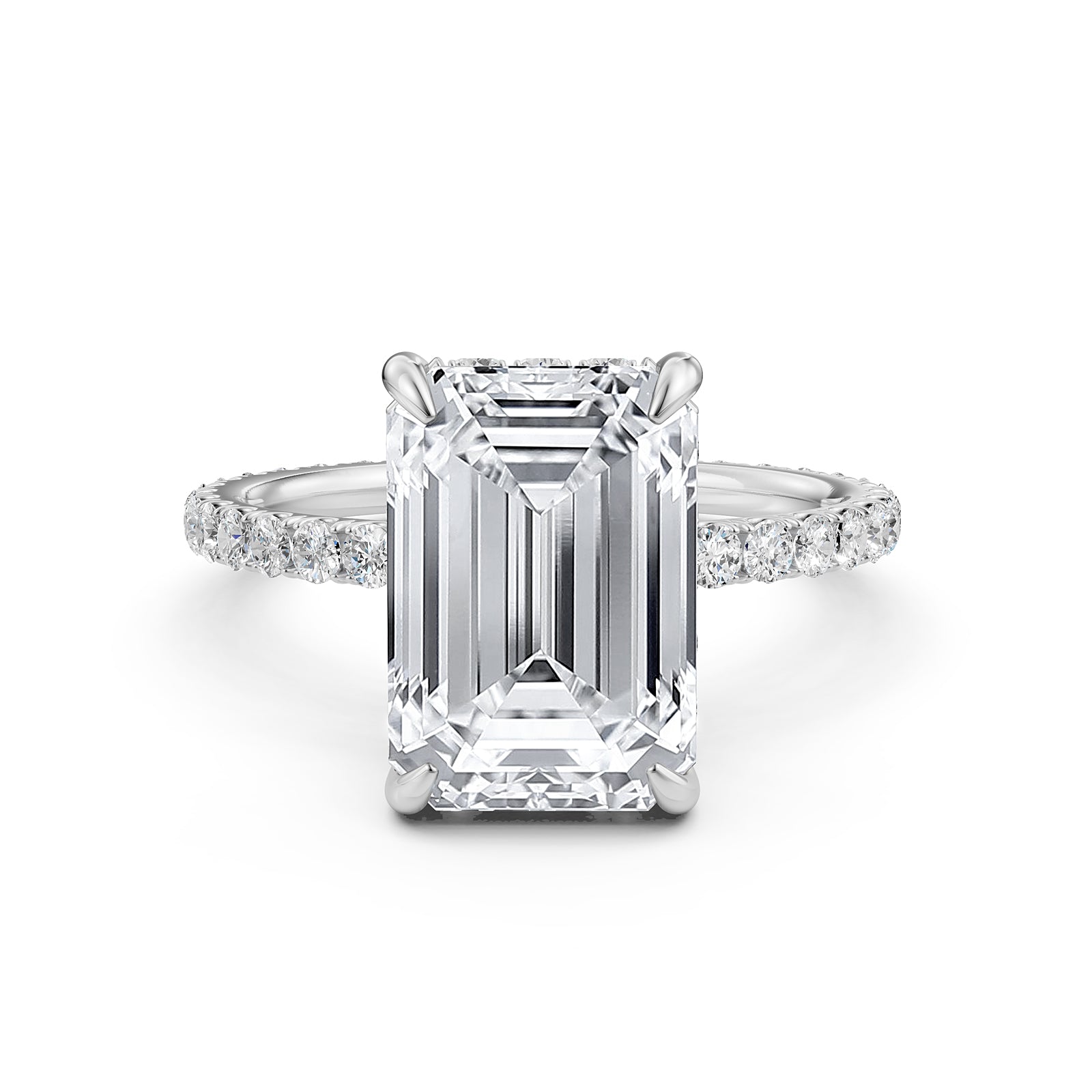 Hidden Halo French U Cut Pave Set Emerald Lab Grown Diamond Engagement Ring