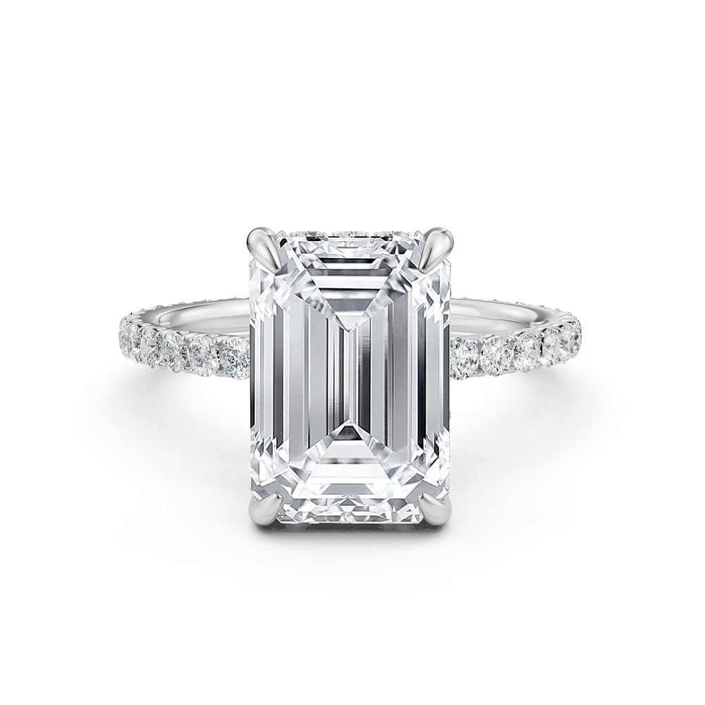 Hidden Halo French U Cut Pave Set Emerald Lab Grown Diamond Engagement Ring