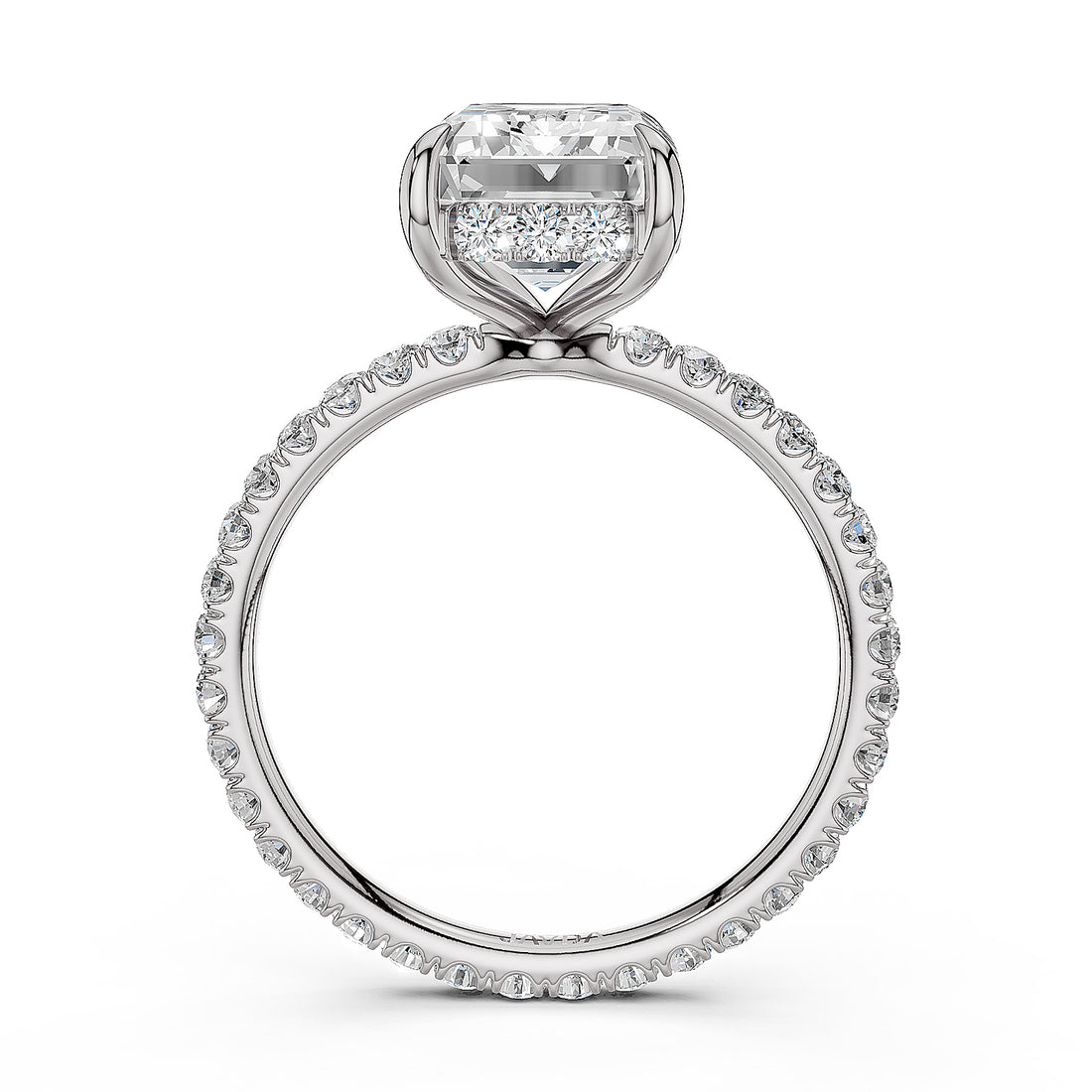 Hidden Halo French U Cut Pave Set Lab Grown Diamond Engagement Ring IGI Certified 2.60 Ctw.