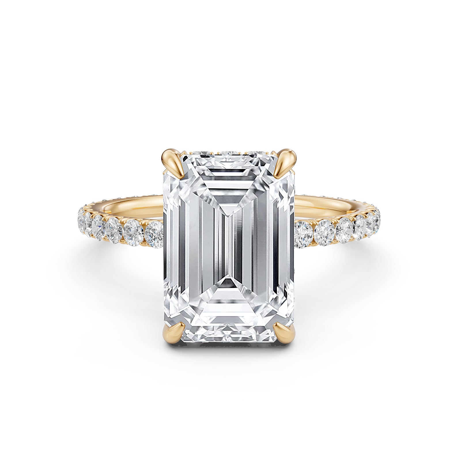 Hidden Halo French U Cut Pave Set Emerald Lab Grown Diamond Engagement Ring