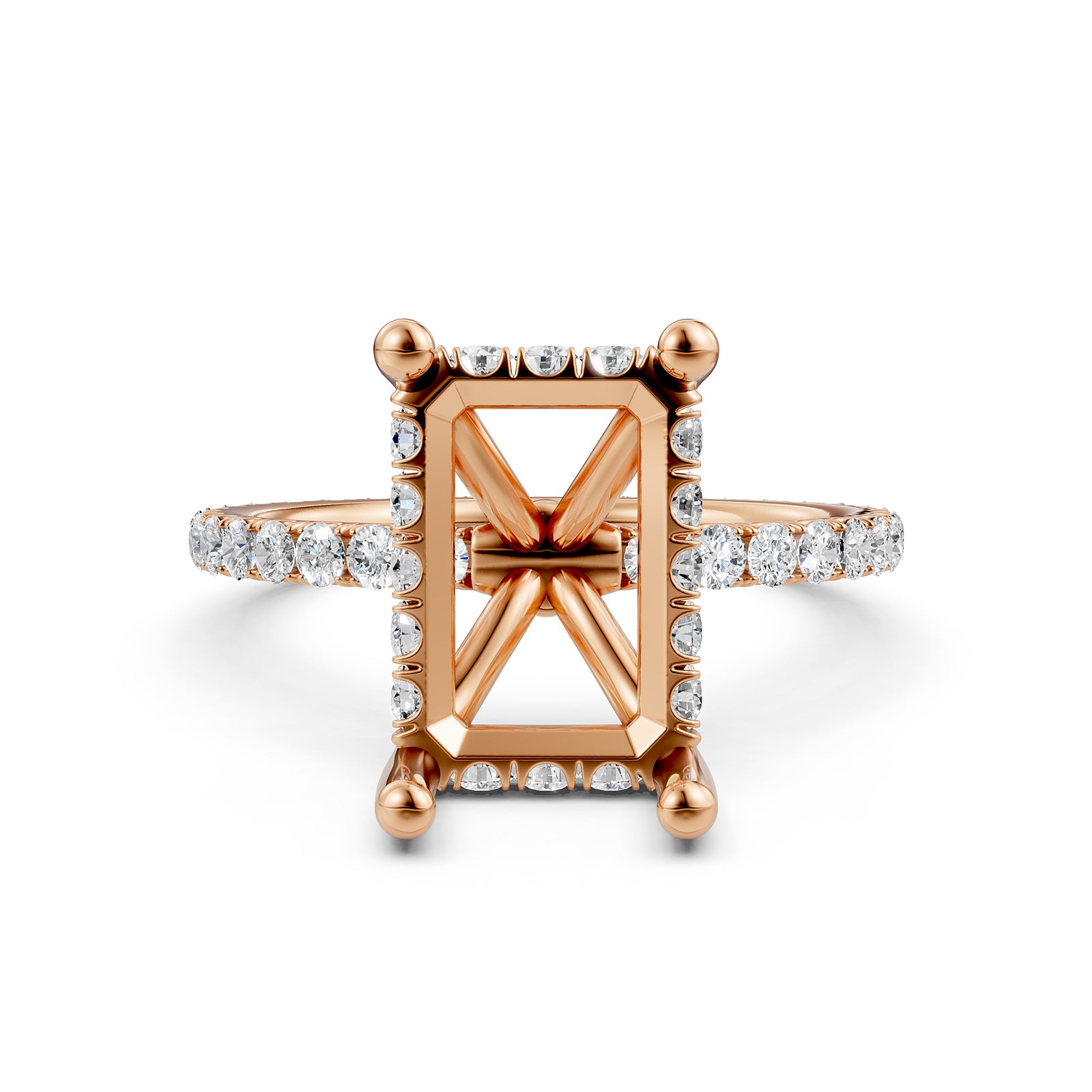 Hidden Halo French U Cut Pave Set Semi Mount Lab Grown Diamond Engagement Ring 0.60Ct.