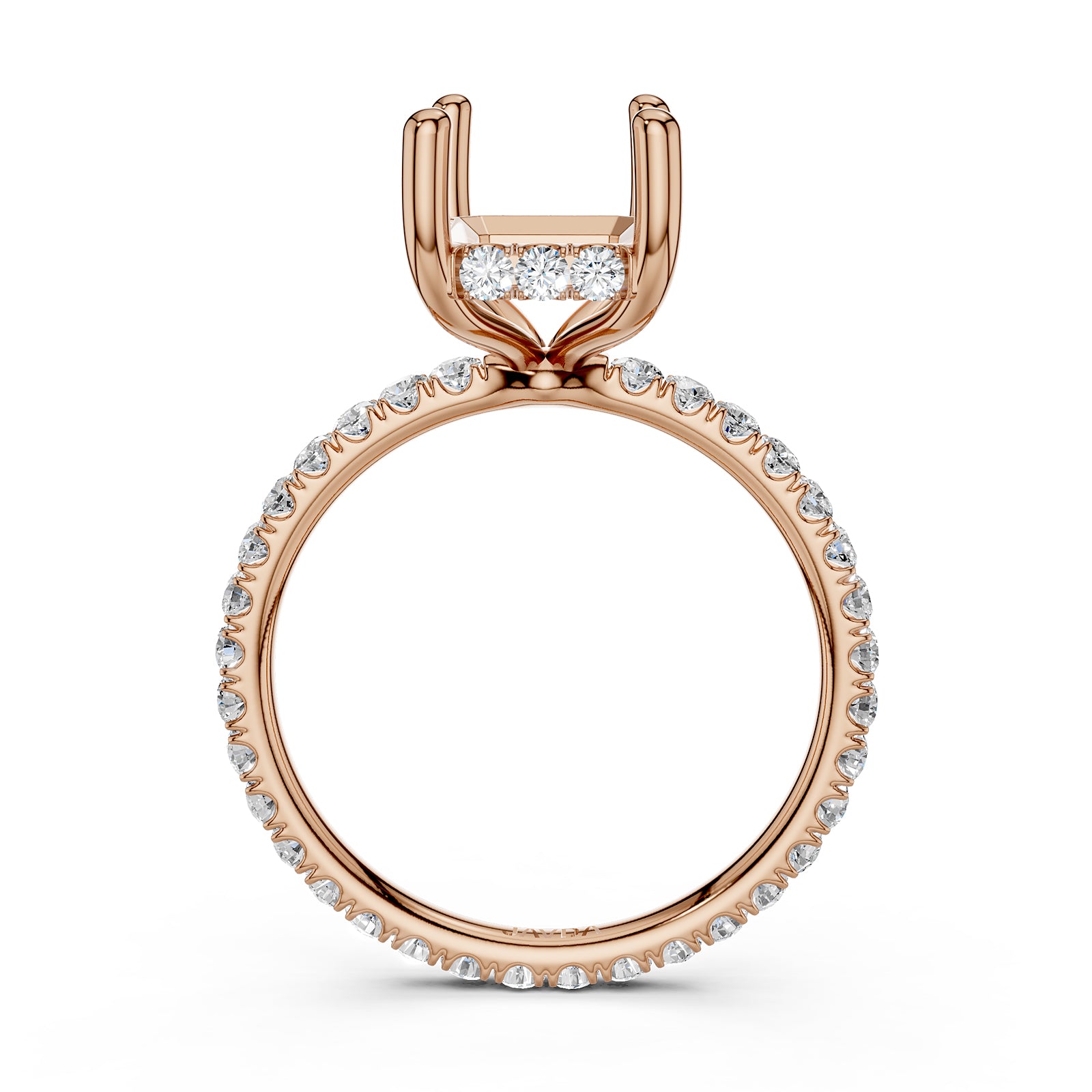 Hidden Halo French U Cut Pave Set Semi Mount Lab Grown Diamond Engagement Ring 0.60Ct.