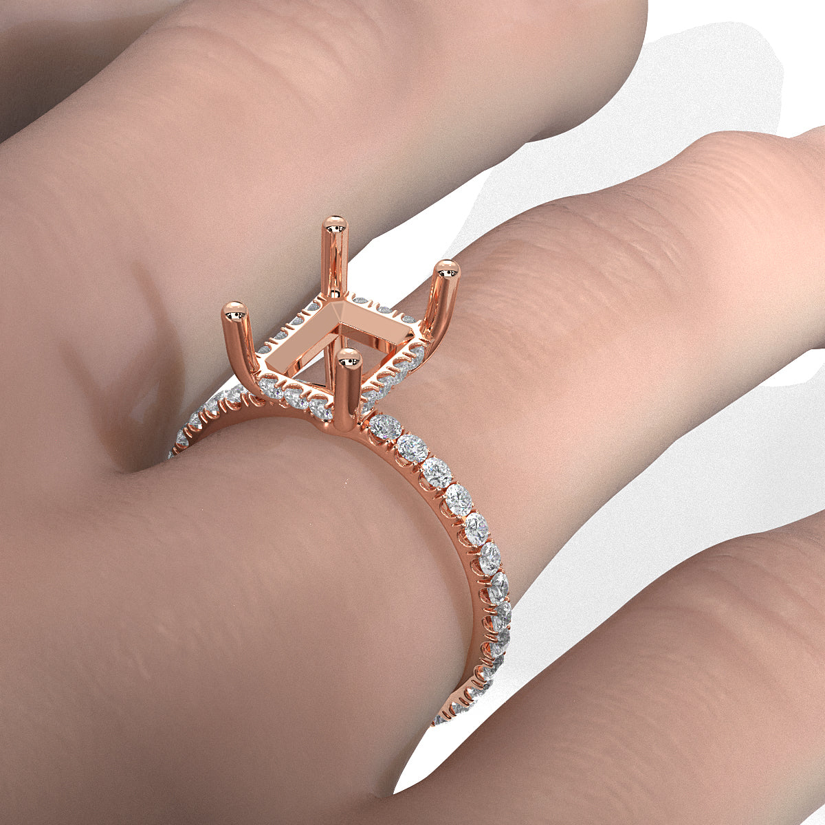 Hidden Halo French U Cut Pave Set Semi Mount Lab Grown Diamond Engagement Ring 0.60Ct.