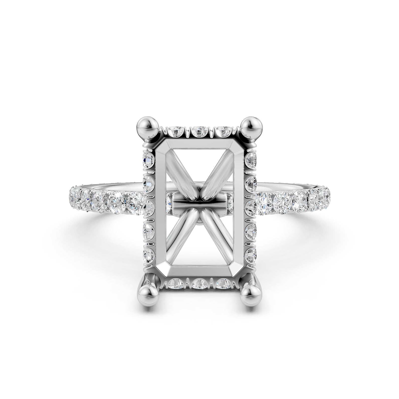 Hidden Halo French U Cut Pave Set Semi Mount Lab Grown Diamond Engagement Ring 0.60Ct.