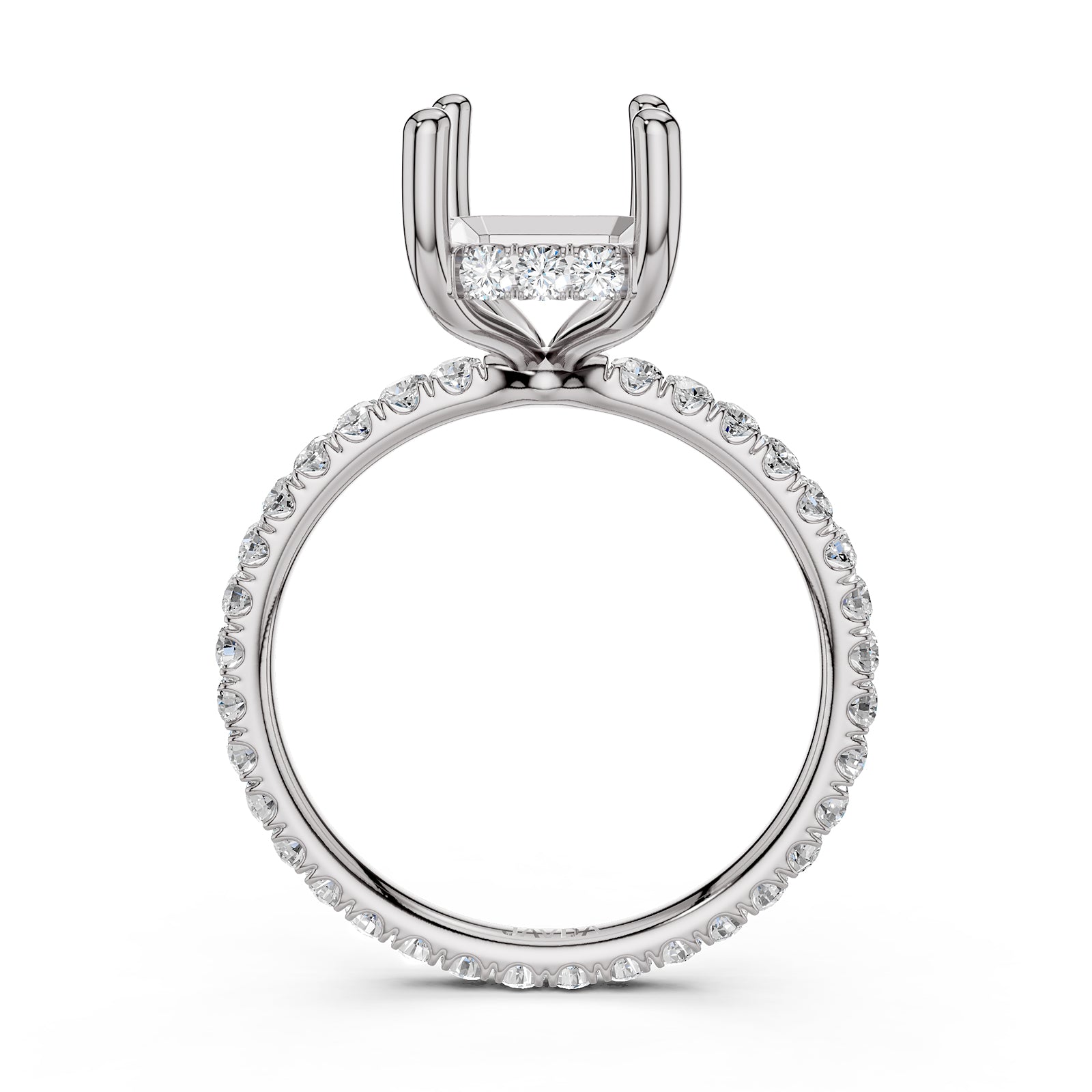 Hidden Halo French U Cut Pave Set Semi Mount Lab Grown Diamond Engagement Ring 0.60Ct.