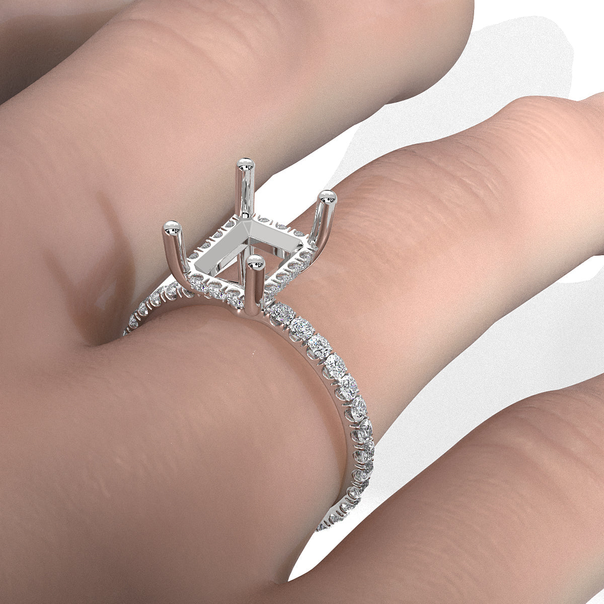 Hidden Halo French U Cut Pave Set Semi Mount Lab Grown Diamond Engagement Ring 0.60Ct.