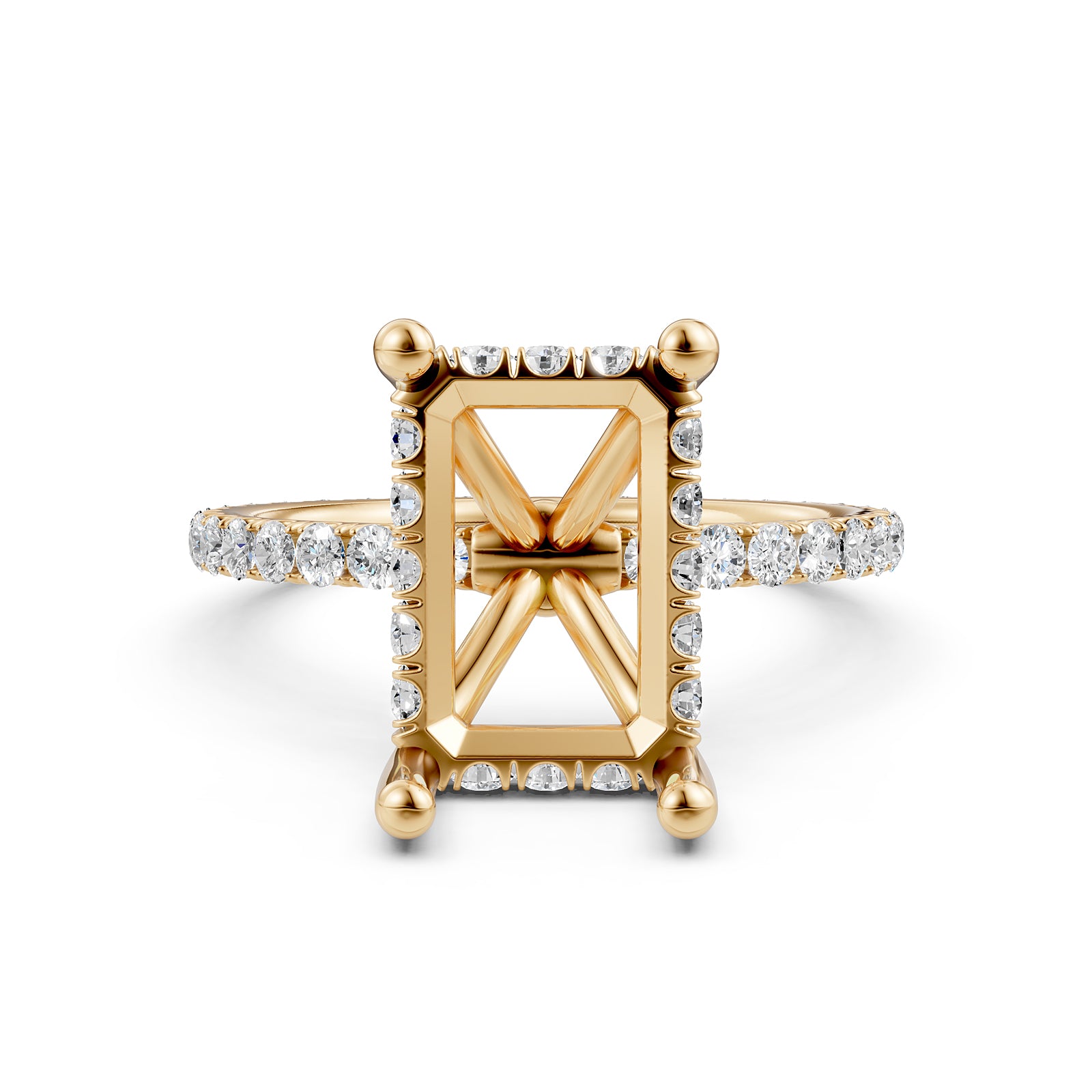 Hidden Halo French U Cut Pave Set Semi Mount Lab Grown Diamond Engagement Ring 0.60Ct.