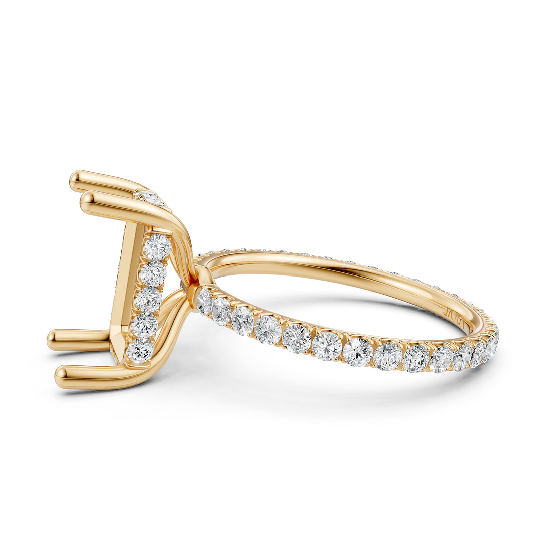 Hidden Halo French U Cut Pave Set Semi Mount Lab Grown Diamond Engagement Ring 0.60Ct.