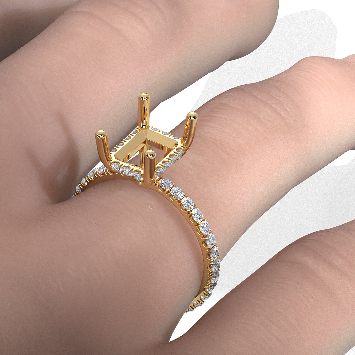 Hidden Halo French U Cut Pave Set Semi Mount Lab Grown Diamond Engagement Ring 0.60Ct.