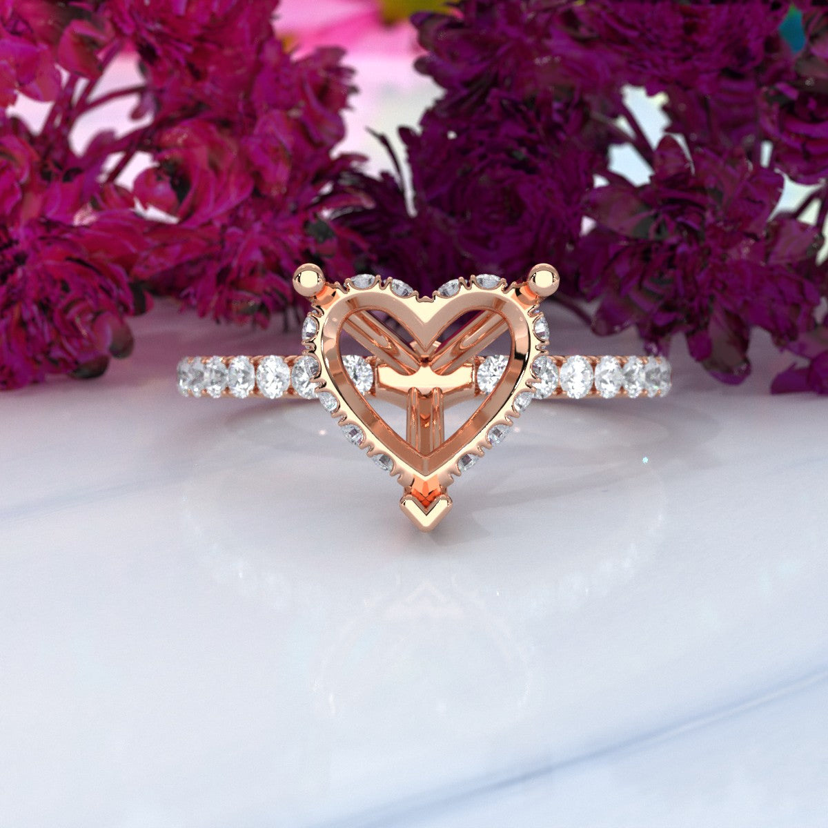 Hidden Halo French U Cut Pave Set Semi Mount Lab Grown Diamond Engagement Ring 0.60Ct.