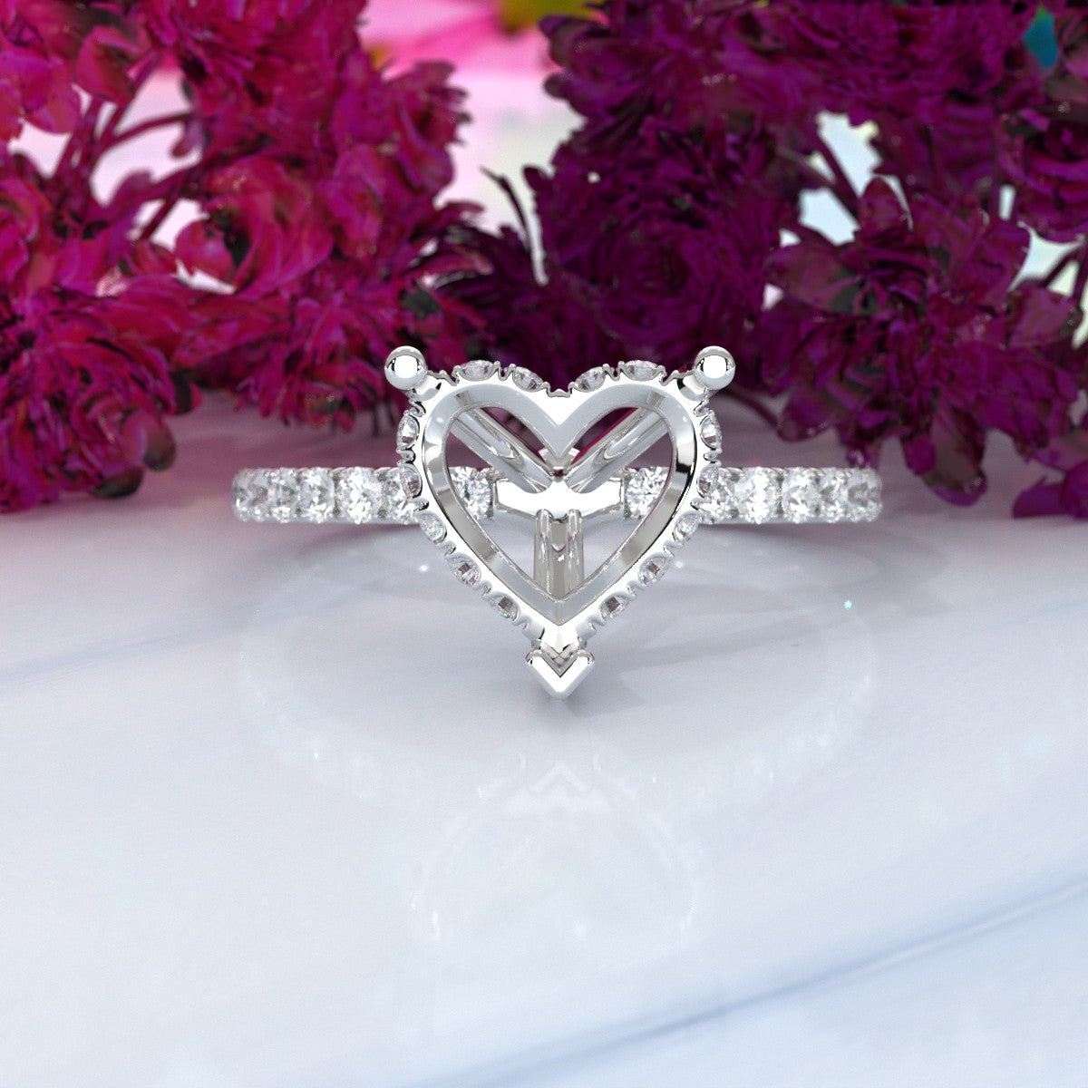 Hidden Halo French U Cut Pave Set Semi Mount Lab Grown Diamond Engagement Ring 0.60Ct.