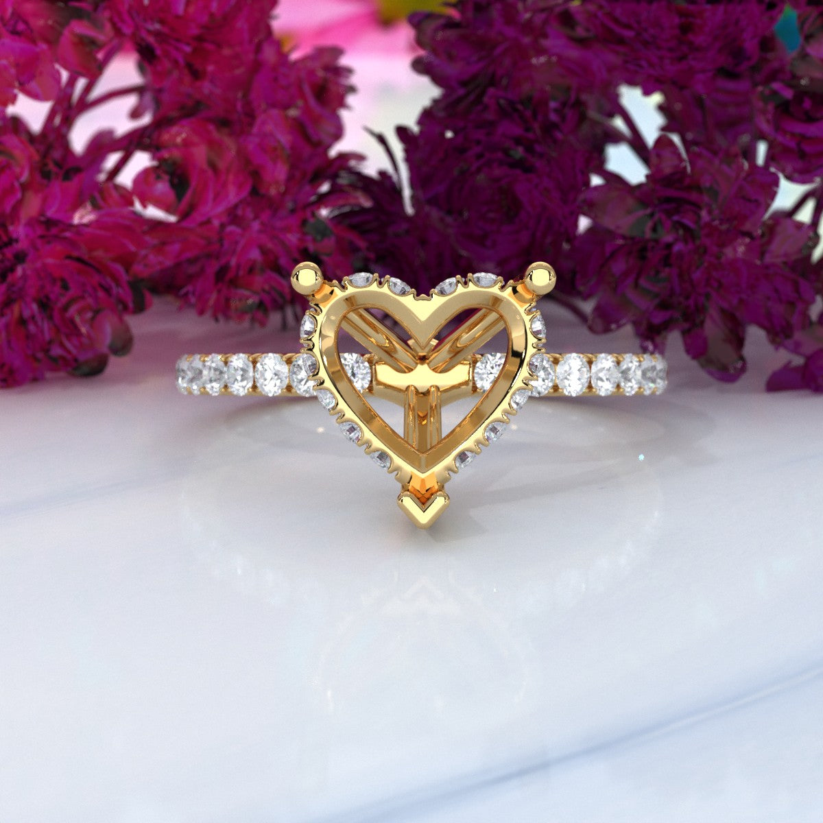 Hidden Halo French U Cut Pave Set Semi Mount Lab Grown Diamond Engagement Ring 0.60Ct.