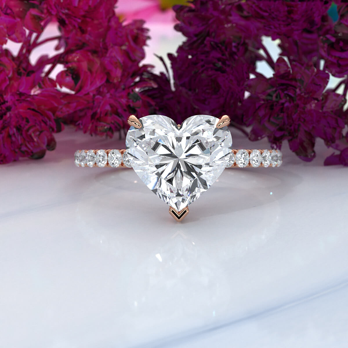 Hidden Halo French U Cut Pave Set Heart Lab Grown Diamond Engagement Ring