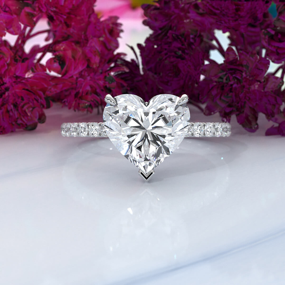 Hidden Halo French U Cut Pave Set Heart Lab Grown Diamond Engagement Ring