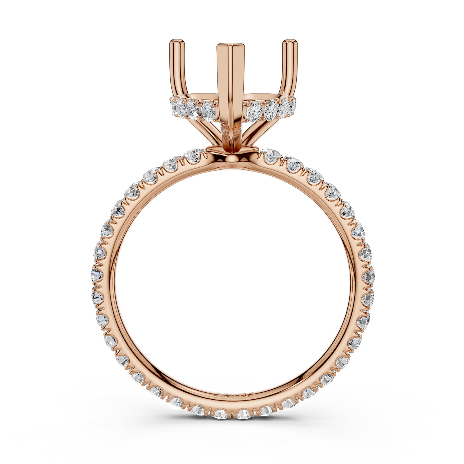 Hidden Halo French U Cut Pave Set Semi Mount Lab Grown Diamond Engagement Ring 0.60Ct.