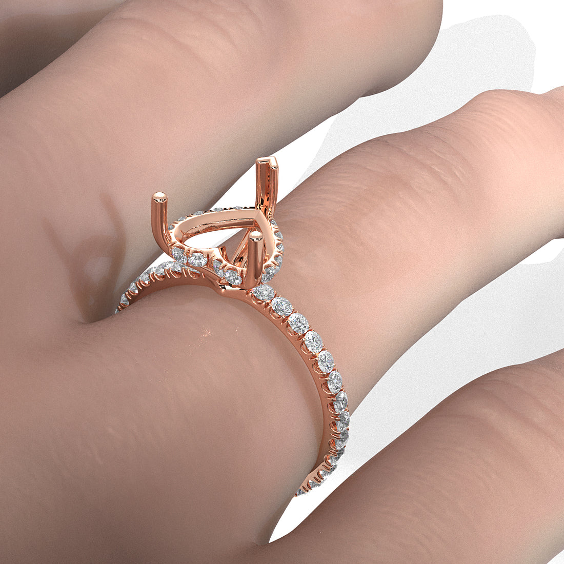 Hidden Halo French U Cut Pave Set Semi Mount Lab Grown Diamond Engagement Ring 0.60Ct.