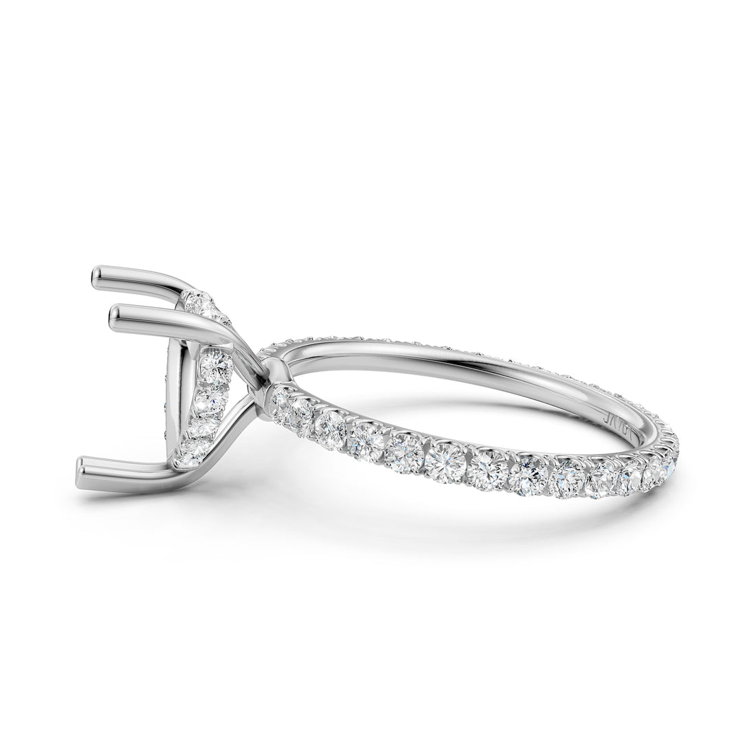 Hidden Halo French U Cut Pave Set Semi Mount Lab Grown Diamond Engagement Ring 0.60Ct.