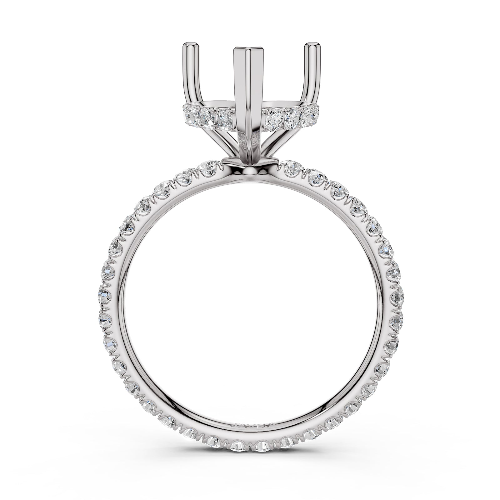 Hidden Halo French U Cut Pave Set Semi Mount Lab Grown Diamond Engagement Ring 0.60Ct.