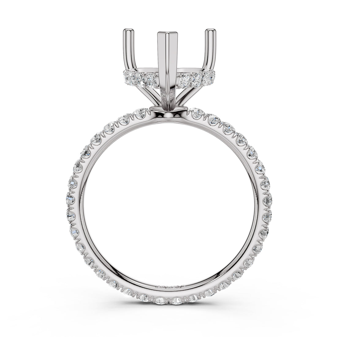Hidden Halo French U Cut Pave Set Semi Mount Lab Grown Diamond Engagement Ring 0.60Ct.