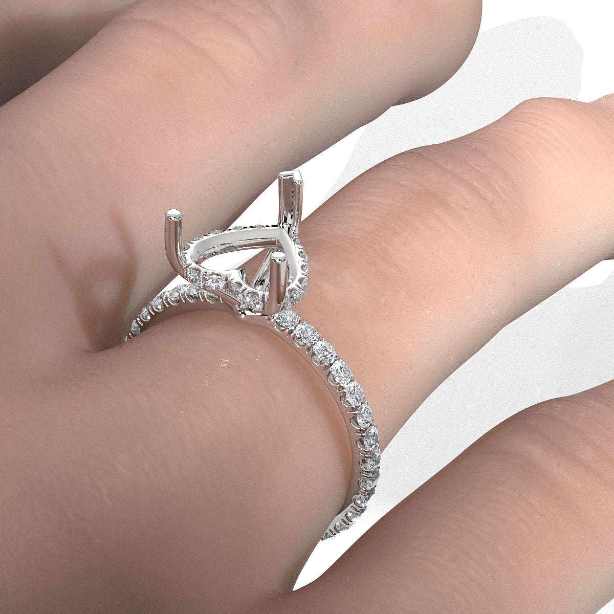 Hidden Halo French U Cut Pave Set Semi Mount Lab Grown Diamond Engagement Ring 0.60Ct.