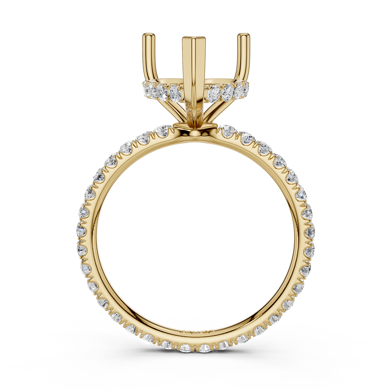 Hidden Halo French U Cut Pave Set Semi Mount Lab Grown Diamond Engagement Ring 0.60Ct.