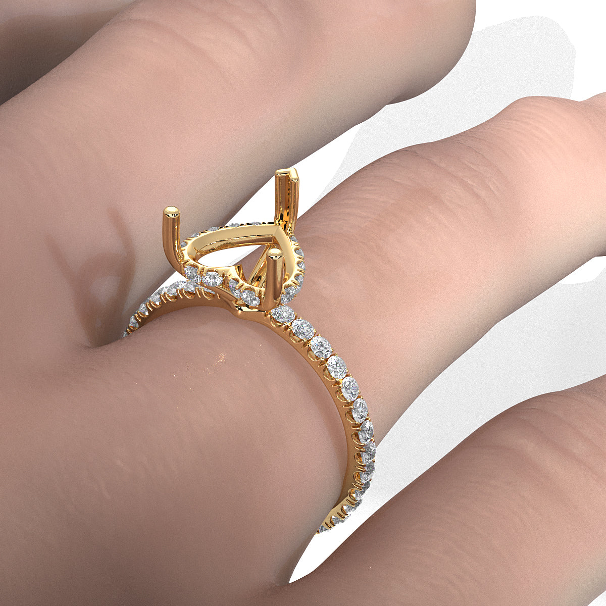 Hidden Halo French U Cut Pave Set Semi Mount Lab Grown Diamond Engagement Ring 0.60Ct.