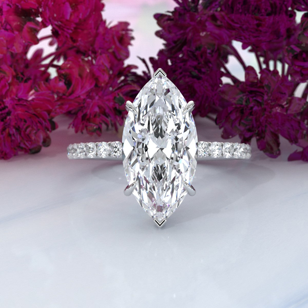 Hidden Halo French U Cut Pave Set Lab Grown Diamond Engagement Ring IGI Certified 2.60 Ctw.