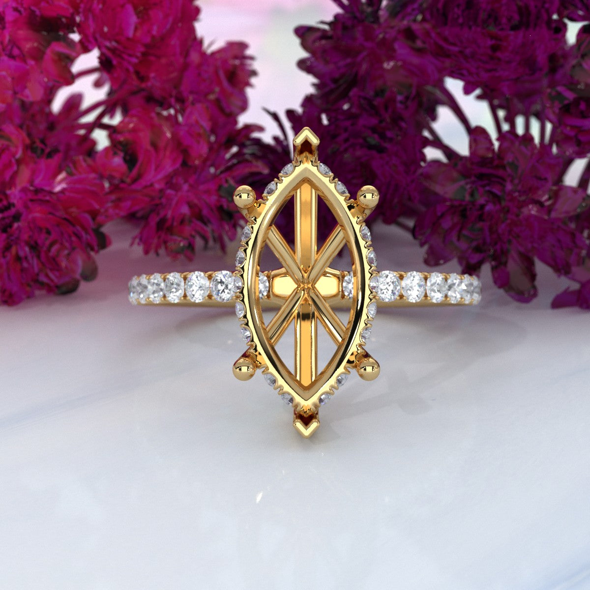 Hidden Halo French U Cut Pave Set Semi Mount Lab Grown Diamond Engagement Ring 0.60Ct.